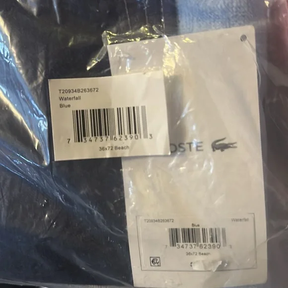 NWT Lacoste Waterfall Blue Oversized Beach Towel Croc Logo 100% 36”x72” - Picture 10 of 10